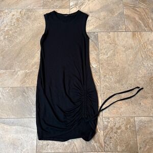 Zella Black Sleeveless Ruched Side Midi Dress Women